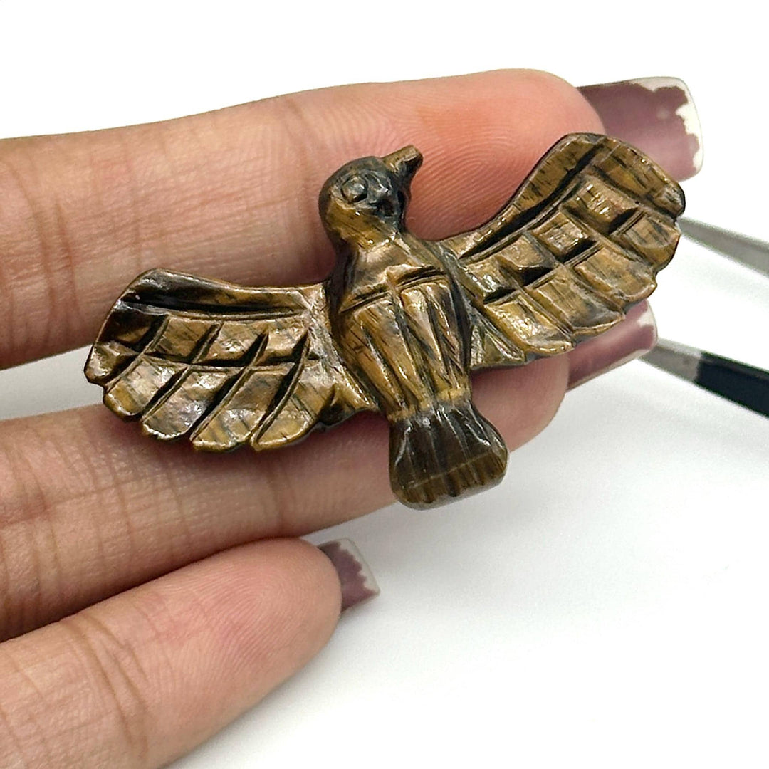 Natural Tiger Eye Eagle Shape Gemstone Carving, 25X44 MM Approx Hand Carved Eagle Shape Gemstone Beads, Fancy Shape Loose Beads for Jewelry