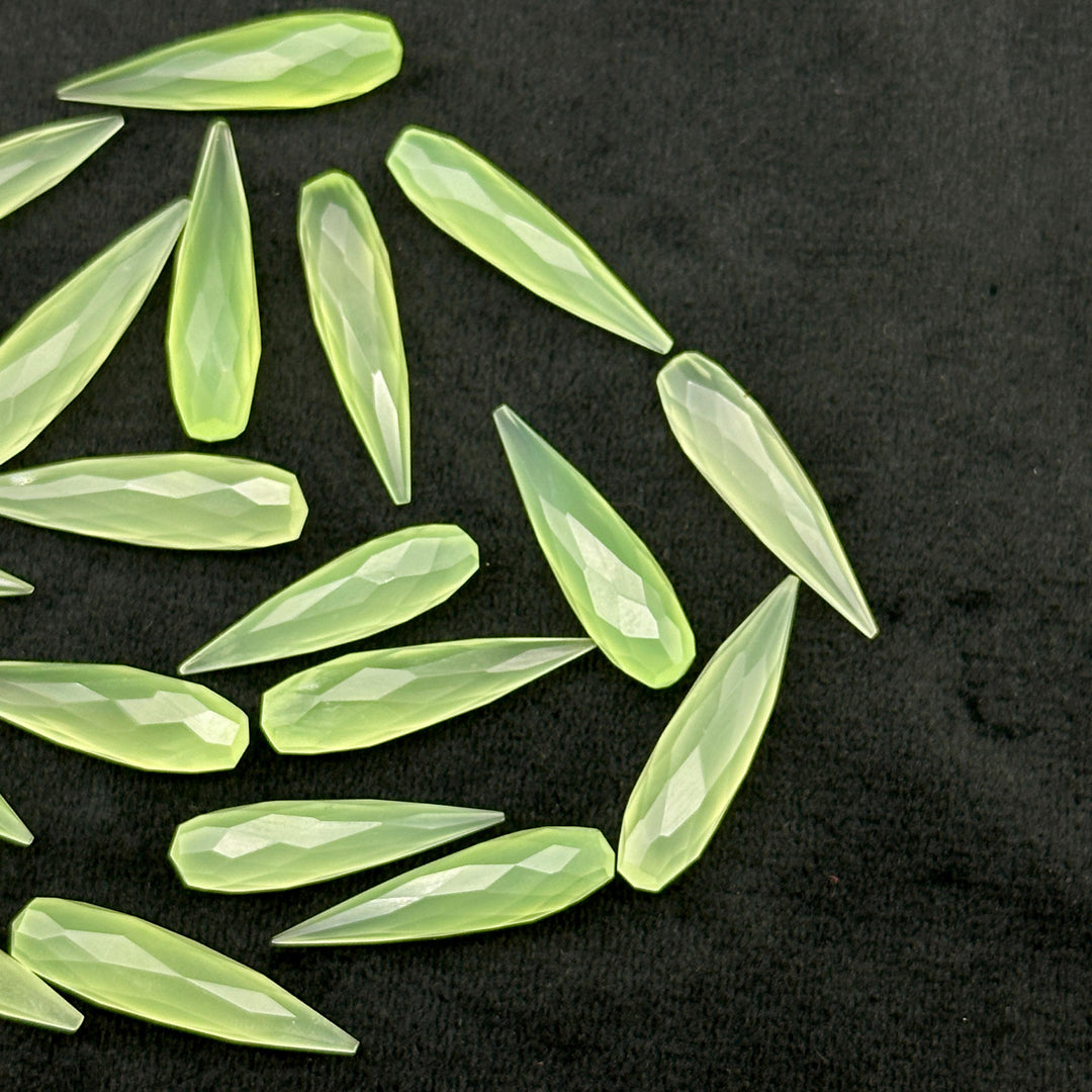 Green Chalcedony Long Drop Shape Briolette's, Faceted Teardrop Beads, 7X30 MM Green Color Drops for Earring Making, Loose Drops on Wholesale
