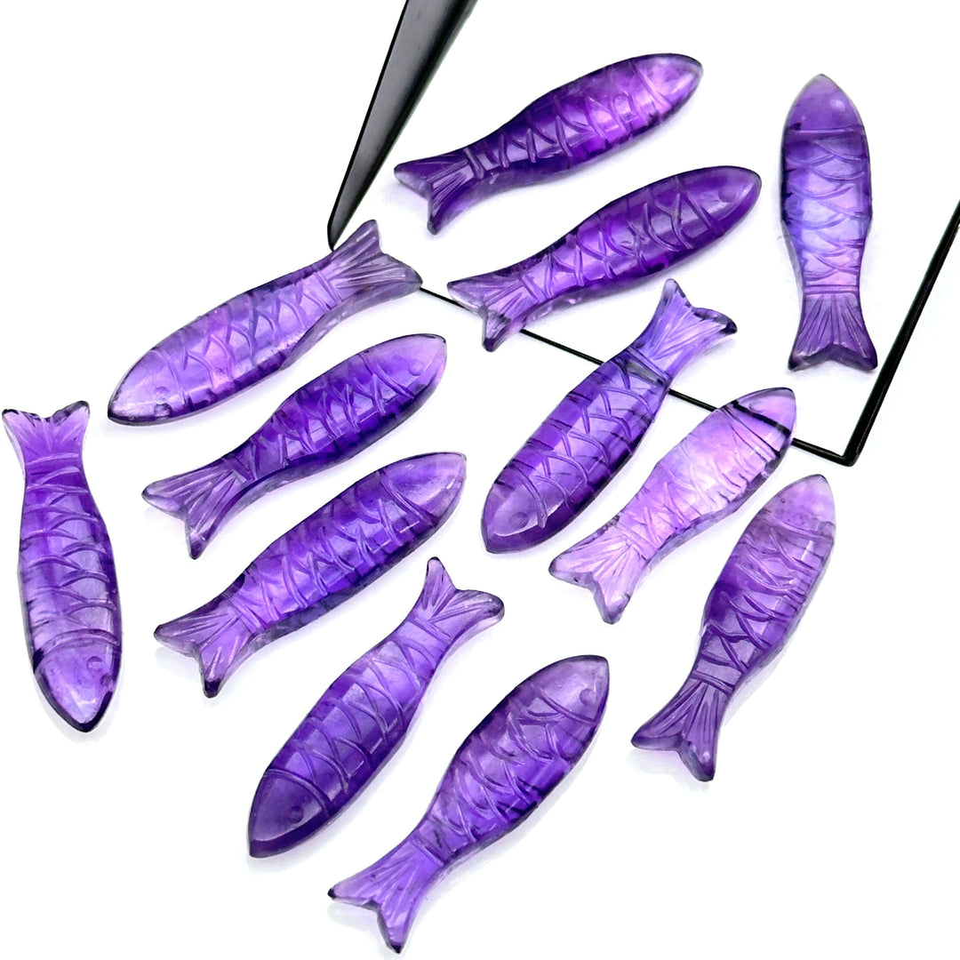 Natural Amethyst Fish Shape Gemstones, Purple Amethyst Healing Fish Beads, Jewely Making and Decor Fish Crystal 30X10 MM