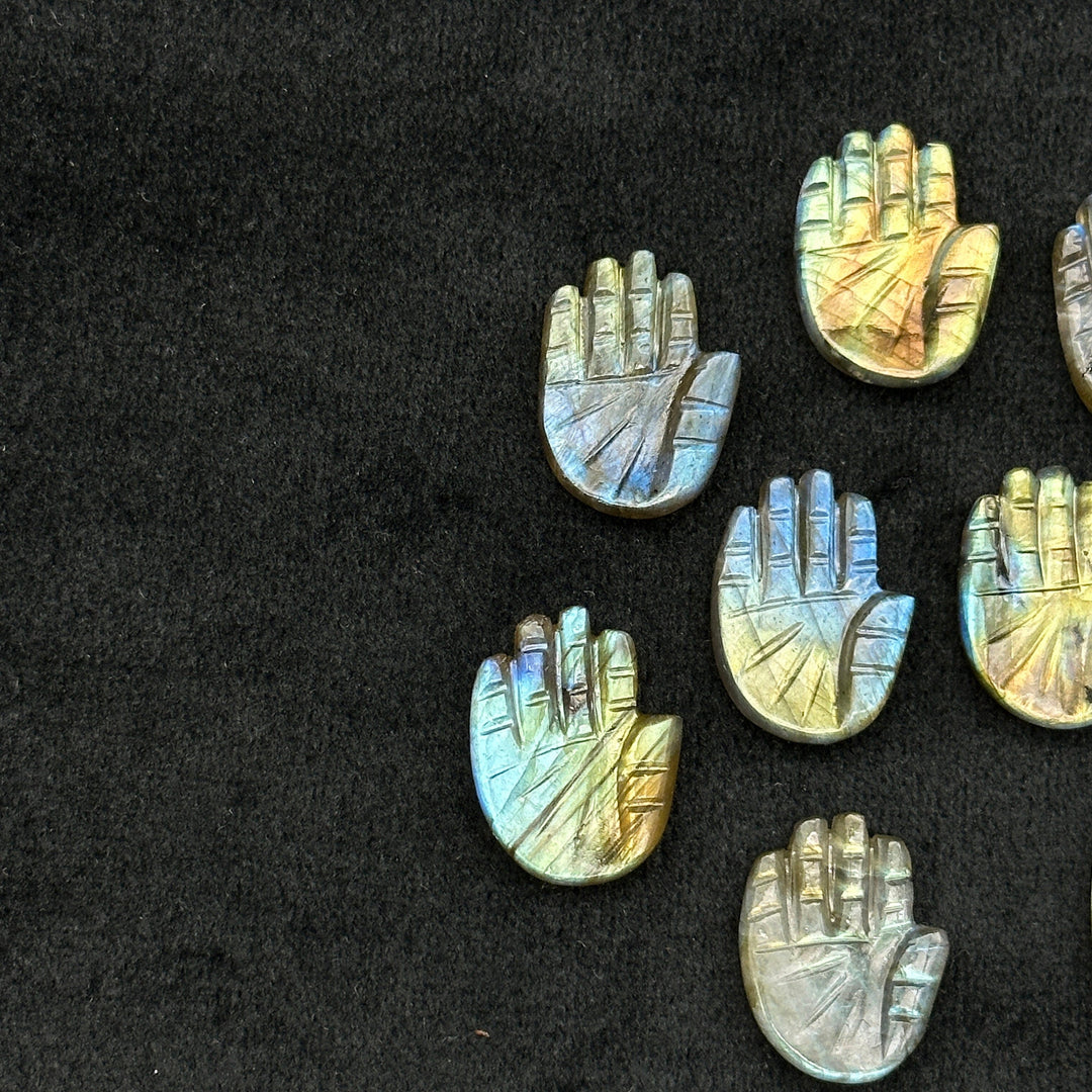 Natural Flashy Labradorite Hamsa Shape Carving Gemstones, 25 MM Palm Shape Gemstone, Healing Power Beads, Hand Carved Jewelry Making Charms