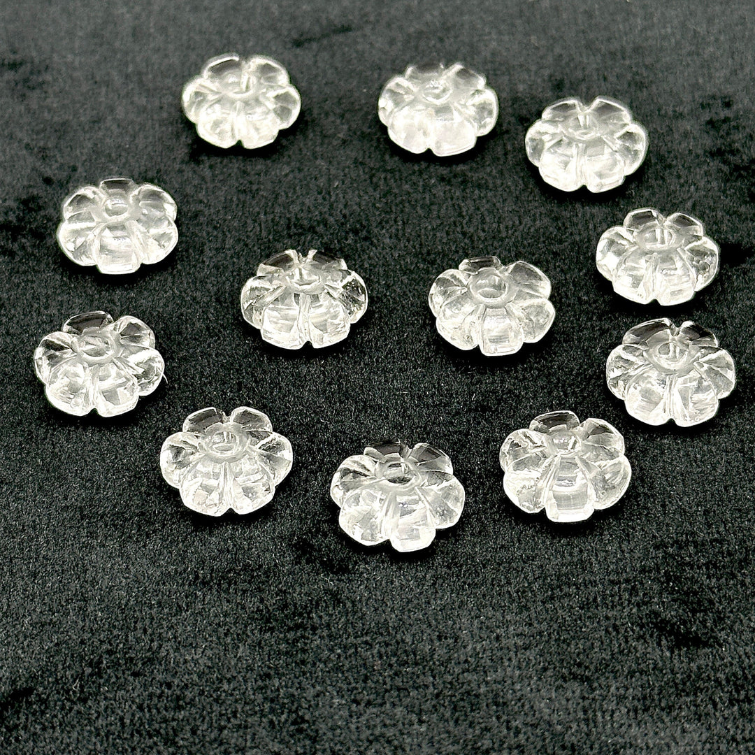 Natural Crystal Quartz Flower Shape Carved Gemstone, Flower Shape Carving, Carved Gemstone For Jewlery 12 mm, Craft Making Flower Charm