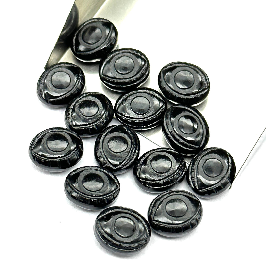 Black Onyx Evil Eye Beads, Natural Hand Carved Beads, Black Onyx Eye Shape Gemstone Beads, Evil Eye Protection Gemstone Beads, 10X12 MM