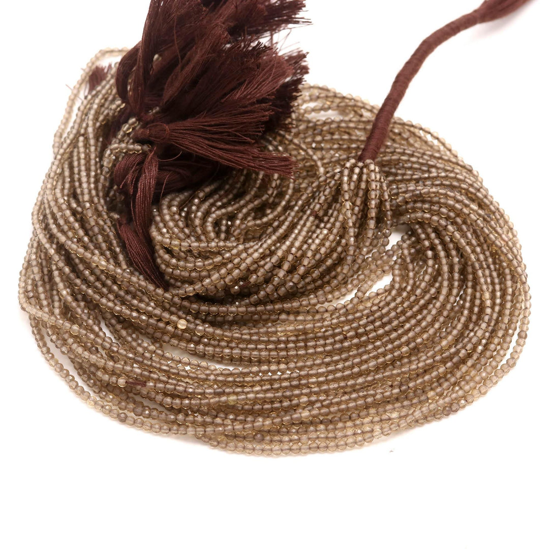 Natural Smoky Quartz Round Beads, Brown Quartz Faceted Micro Beads, 2 MM Beads for Jewelry Making, 13 Inches, Loose Faceted Beads