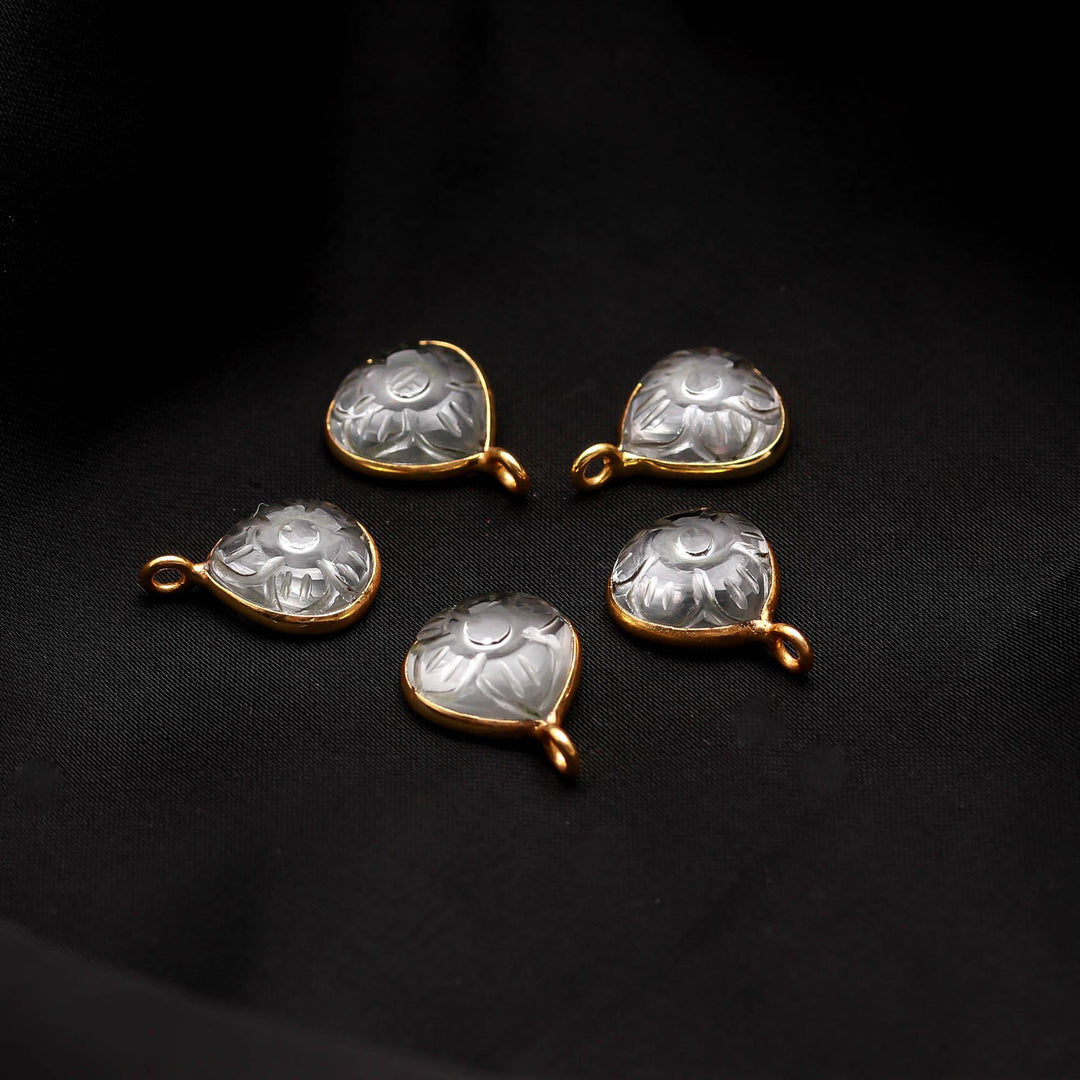 Natural Crystal quartz Flower Pendant 17mm, 925 Sterling Silver With Gold Plated Heart Shape Charms for DIY Jewelry