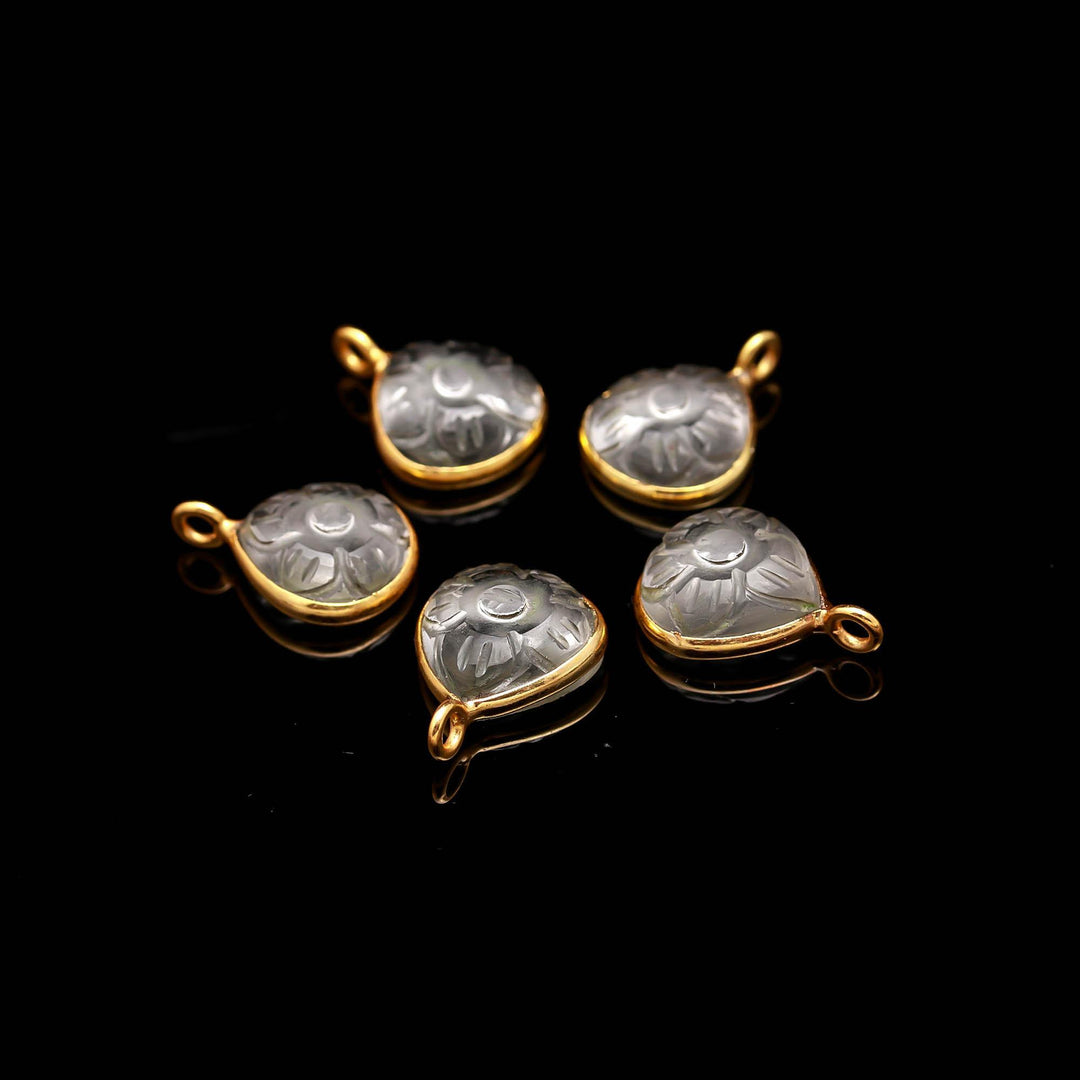 Natural Crystal quartz Flower Pendant 17mm, 925 Sterling Silver With Gold Plated Heart Shape Charms for DIY Jewelry