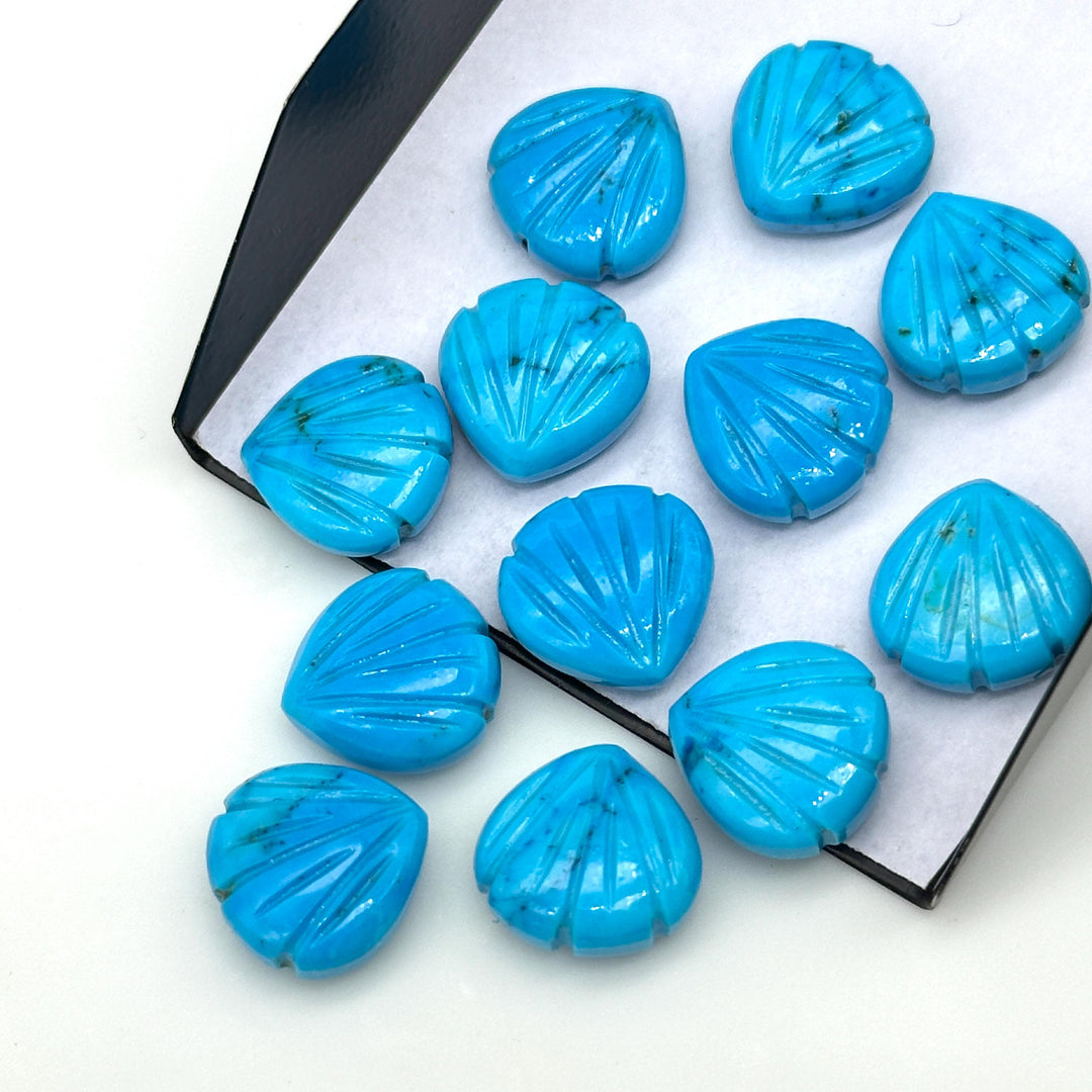 Blue Turquoise Carved Shell Shape Beads, 12 MM Shell Beads, Carved Gemstone, Seashell Charm Gemstone, Hand Carved Beads, Blue Charms
