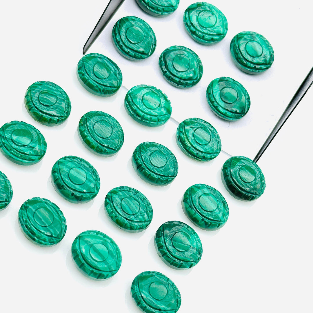 Malachite Evil Eye Beads, Hand Carved Gemstone Beads, Loose Oval Eye Beads, Green Evil Eye Charm Beads, Loose Carving Beads 10X12 MM