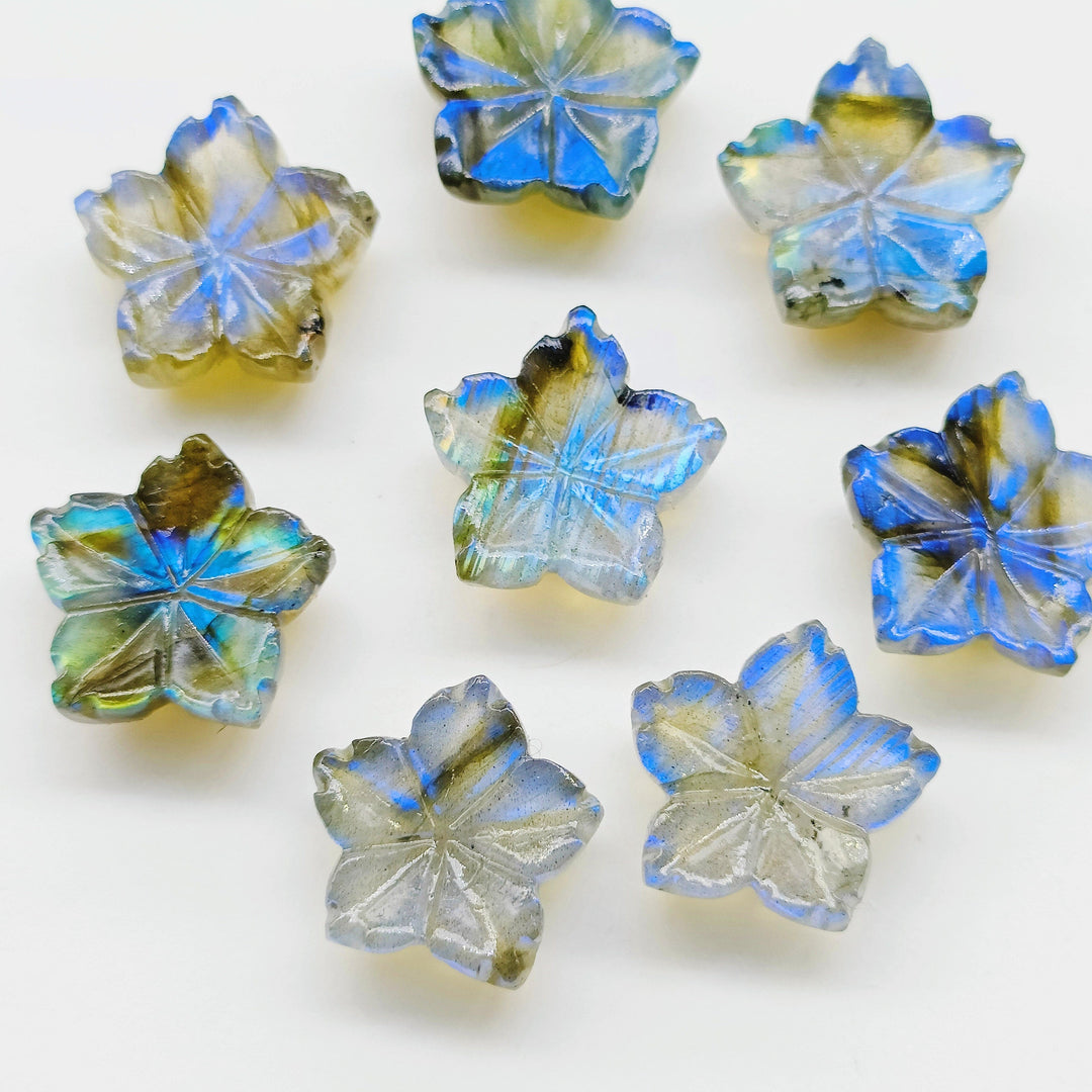2,3,4,5pcs 100% Natural labradorite Flower Shape Carved Gemstone, Flower Shape Carving, Carved Gemstone For Jewlery 14 mm