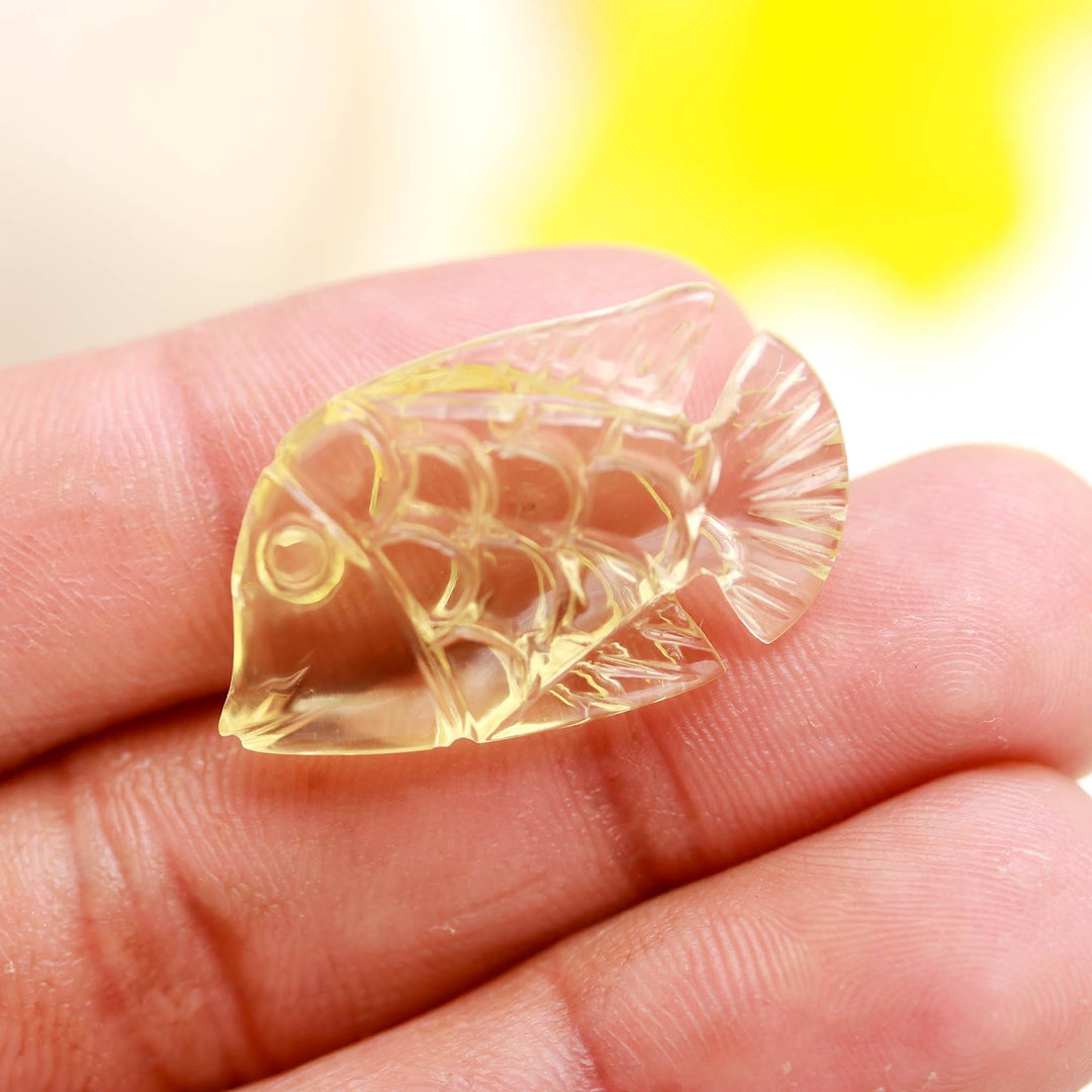 AAA Lemon Quartz Fish Shape Stone, Hand Carved Lemon Quartz Fish for Home Decor, 29 MM
