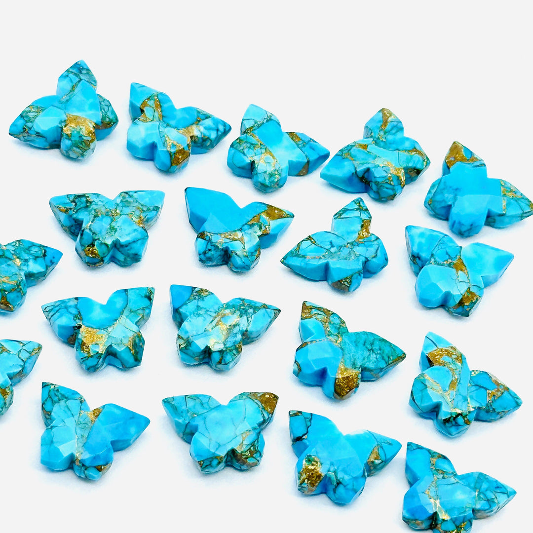 Faceted Copper Turquoise Butterfly Beads: Carved Gemstone (14x10 MM)