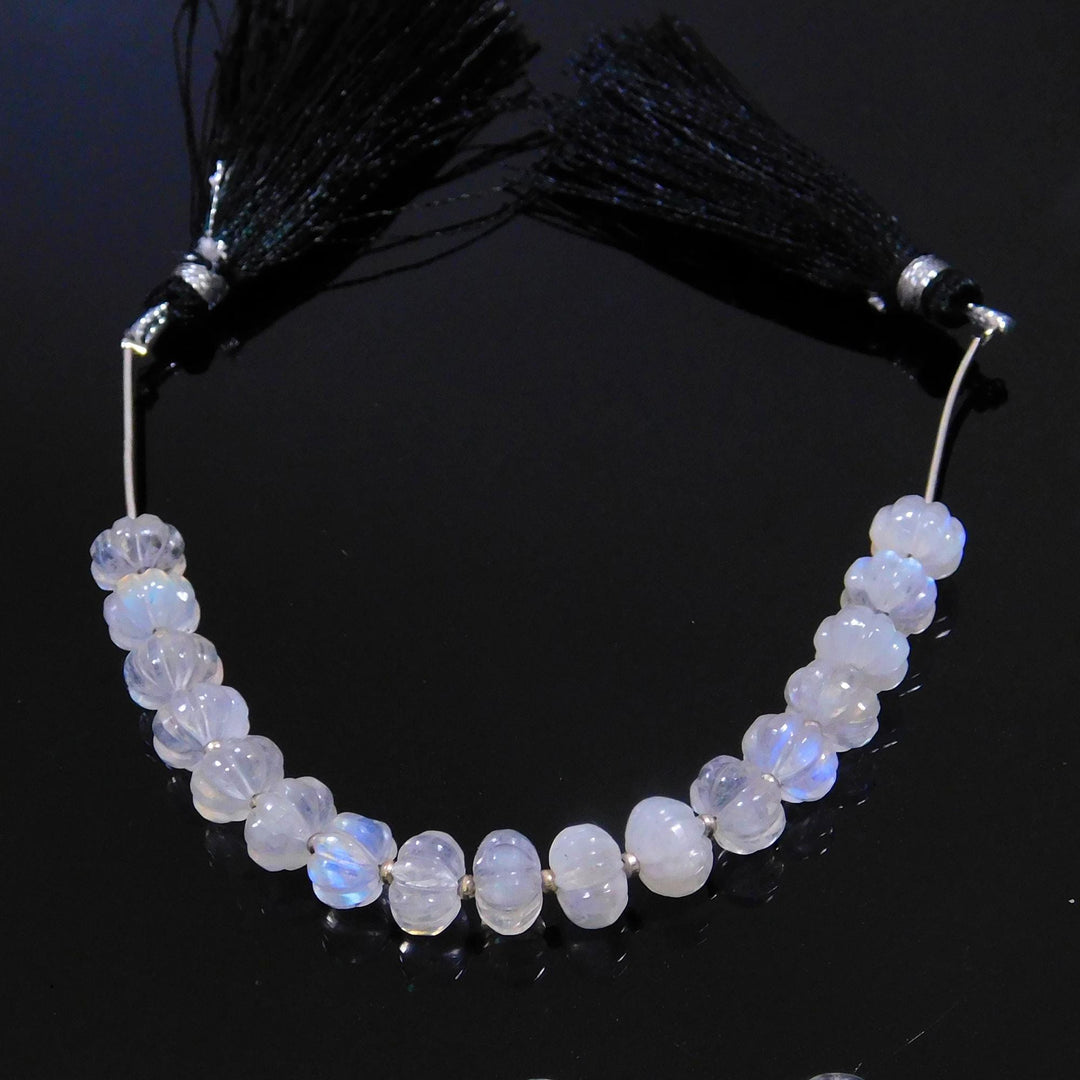 AAA+ Rainbow Moonstone Melon Shape Beads, Natural Rainbow Moonstone Hand Carved Pumpkin Shape Gemstone Bead, 6X8 MM Beads For Jewelry Making