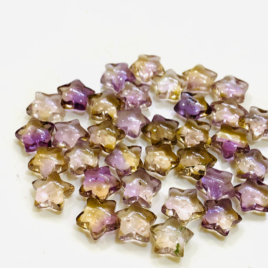 AAA+ Natural Ametrine Star Shape Briolettes, Hand Carved Smooth Star Shape Beads, Ametrine Stars for Jewelry Making, 10 MM Loose Gemstones