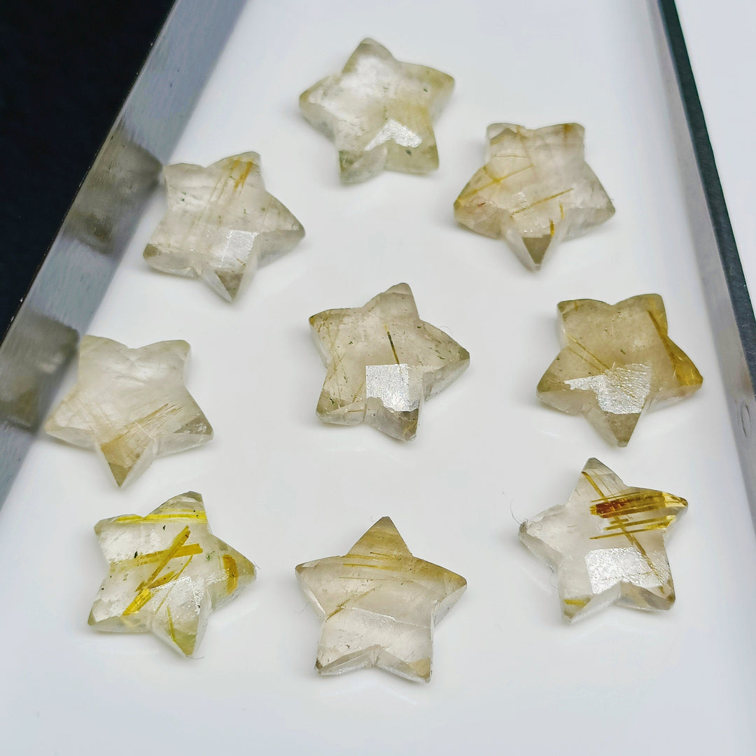 Natural Golden Rutile Carved Star Shape Briolettes, Hand Carved Faceted Star Shape Beads Gemstone For Jewlery, Loose Star Charms, 10 MM