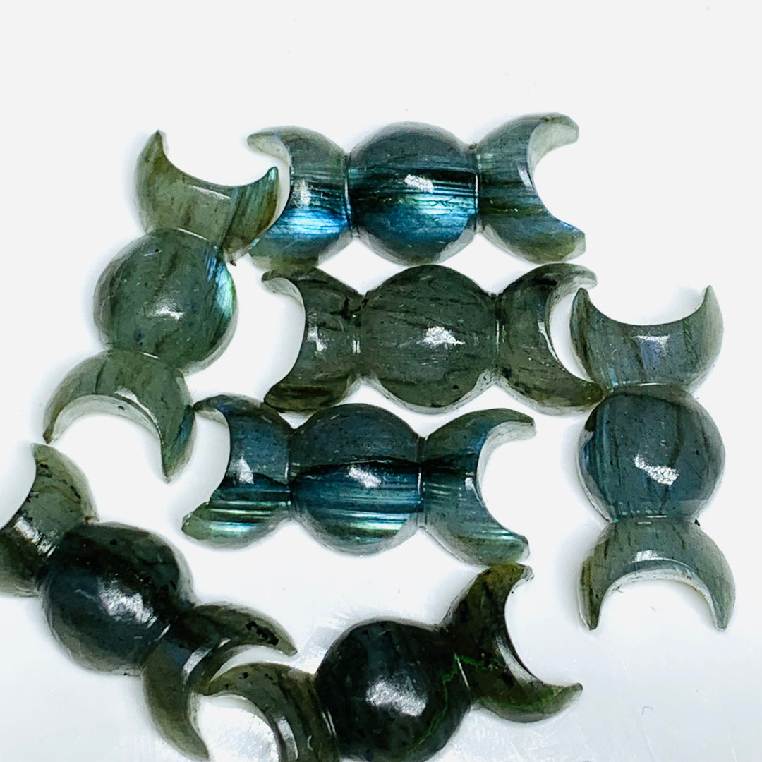 Natural Labradorite Hand Carved Triple Moon Shape Beads, Flashy Labradorite Candy Shape Gemstone, Triple Moon Beads 22 MM