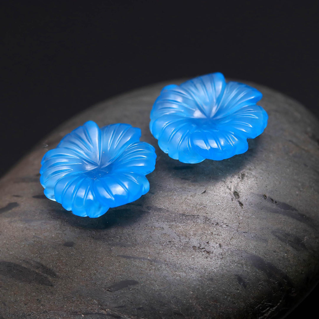 AAA Blue Chalcedony Overlapped Flower Shape Stone, Hand Carved Blue Chalcedony Flower Gemstone for Jewelry Making, 20 MM Crystal Gifts