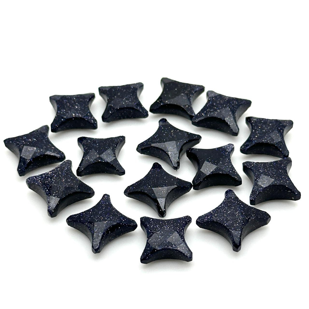 Black Sunstone Ninja Star Beads: Faceted Gemstone Carvings (11x15 mm)