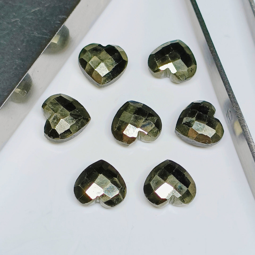 Faceted Pyrite Heart Briolettes: Hand Carved Gemstone Beads, 10mm
