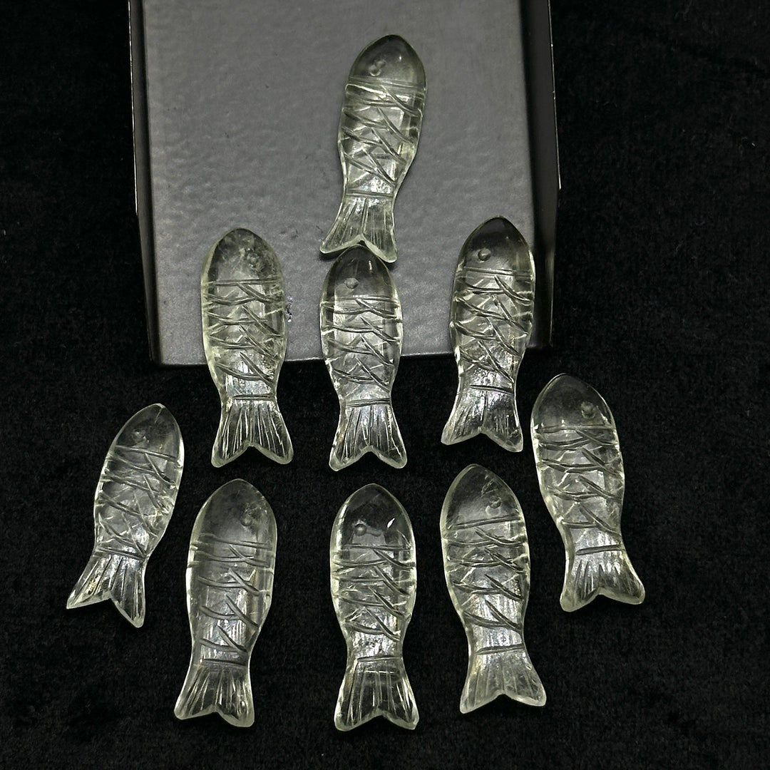Natural Green Amethyst Fish Carving Beads, Fish Shape Carved Gemstone Briolette's, Chakra Healing Fish Beads, 30X10 MM Jewelry Making