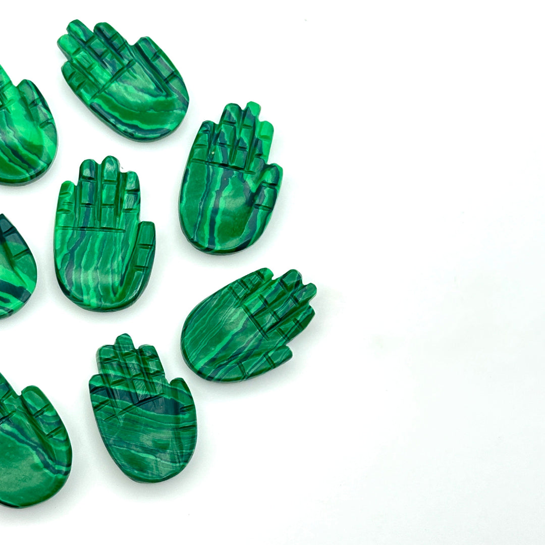 Natural Malachite Hamsa Shape Carving Gemstones, 25 MM Palm Shape Gemstone, Healing Power Of Hamsa, Hand Carved Jewelry Making Charms