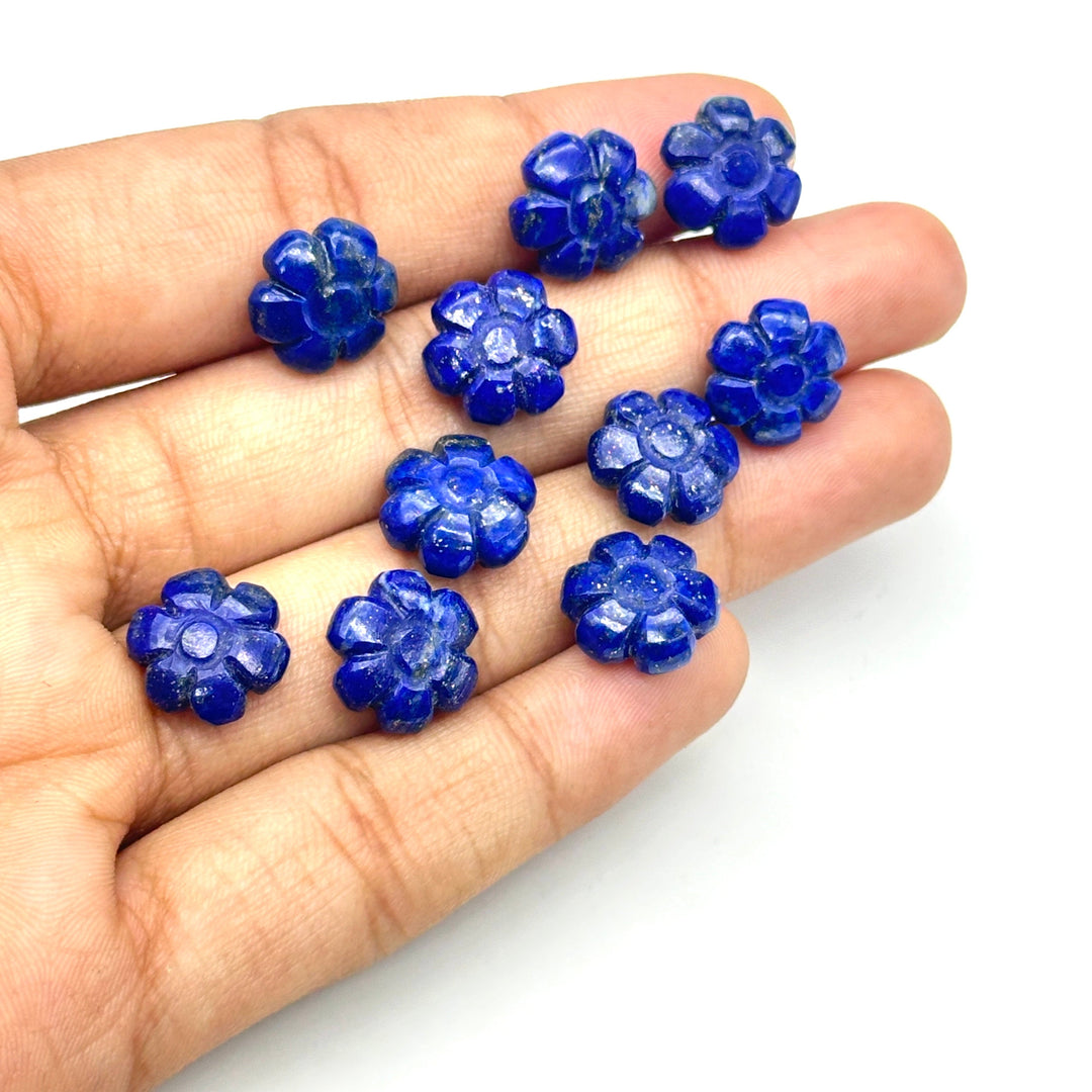Natural Lapis Lazuli Flower Shape Carved Gemstone, Blue Flower Shape Carving, Carved Gemstone For Jewlery 12 mm, Craft Making Flower Charm