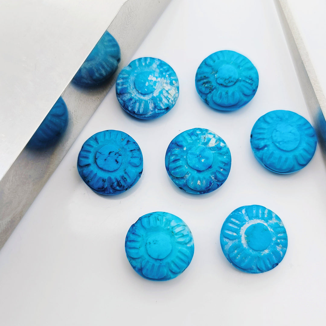 2,3,4,5pcs turquoise Fancy Shape Carved Gemstone, Loose Gemstone, coin Shape Gemstone for Jewlery, Carved Gemstone 11 mm
