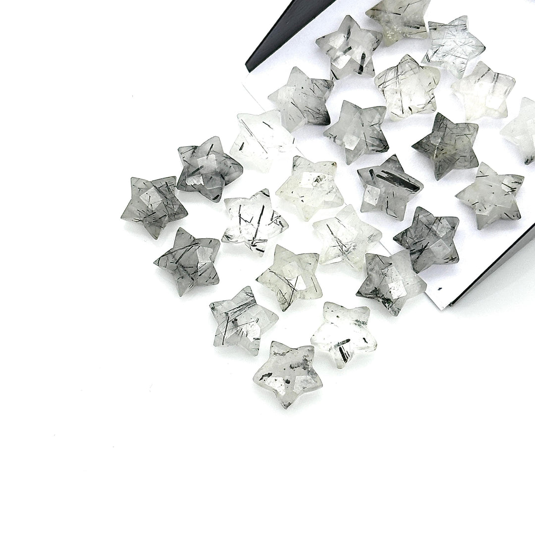Natural Black Rutile Carved Star Shape Briolettes, Hand Carved Faceted Star Shape Beads Gemstone For Jewlery, Loose Star Charms, 10 MM