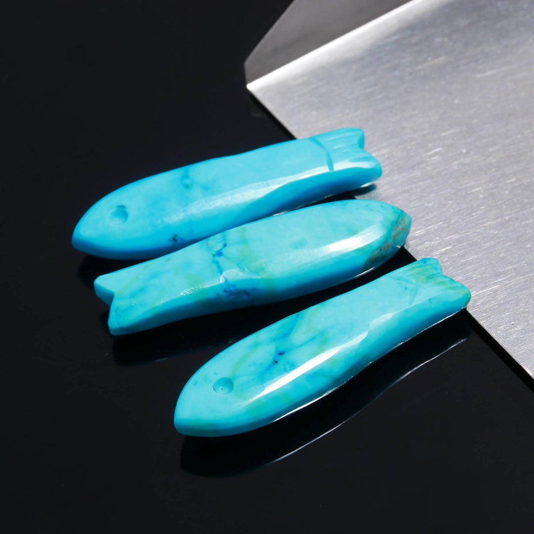 Blue Turquoise Handmade Fish Carving Beads, Blue Fish Shape Carved Gemstone, 10X35 MM, Blue Fish Charm For Jewelry, Crystal Fishes