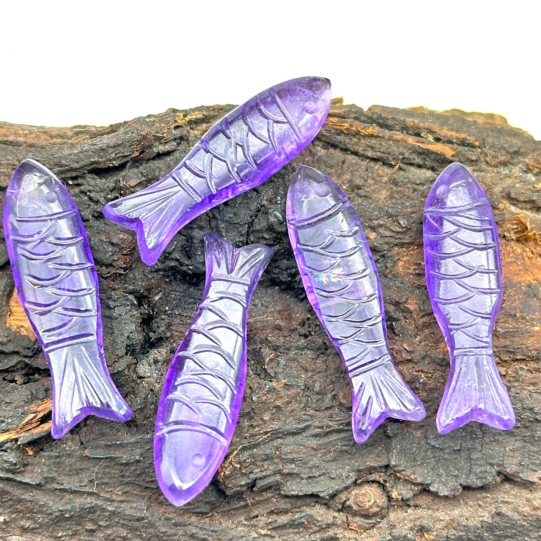 Natural Amethyst Fish Shape Gemstones, Purple Amethyst Healing Fish Beads, Jewely Making and Decor Fish Crystal 30X10 MM
