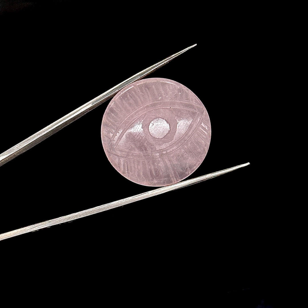 Natural Rose Quartz Evil Eye Shape Gemstone, AAA Rose Quartz Hand Carved Stone Beads For Jewelry Making, 28 MM, Round Evil Eye Carving