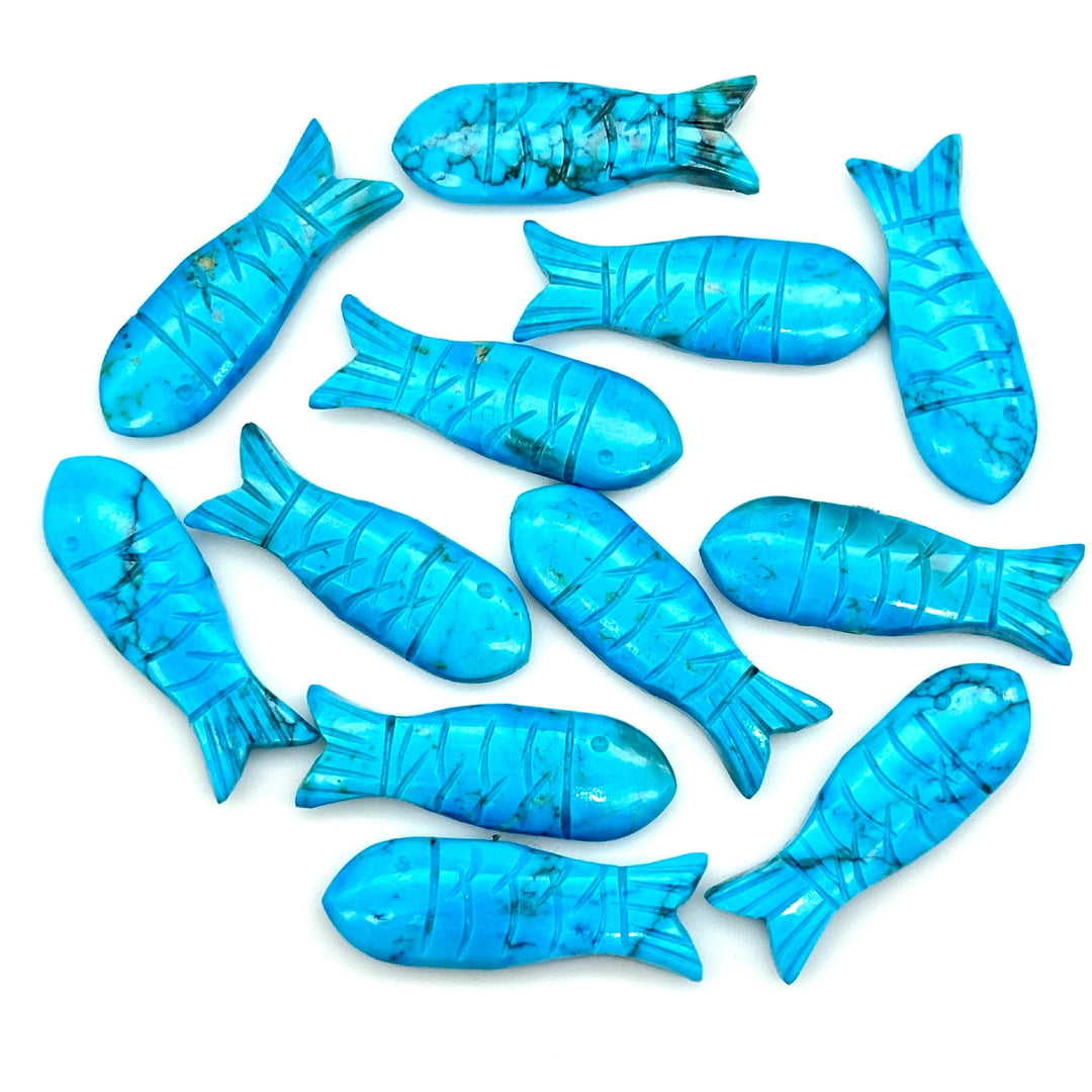 Blue Turquoise Handmade Fish Carving Beads, Blue Fish Shape Carved Gemstone, 10X30MM Loose Gemstone Fishes, Blue Fish Charm For Jewelry