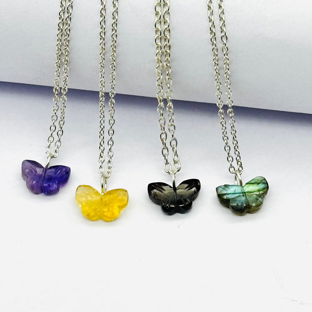 Dainty Butterfly Shape Gemstone Necklace, Butterfly Beads Necklace, Minimalist Silver Pendant Gift, Bridesmaid Jewelry, Gifts For Her
