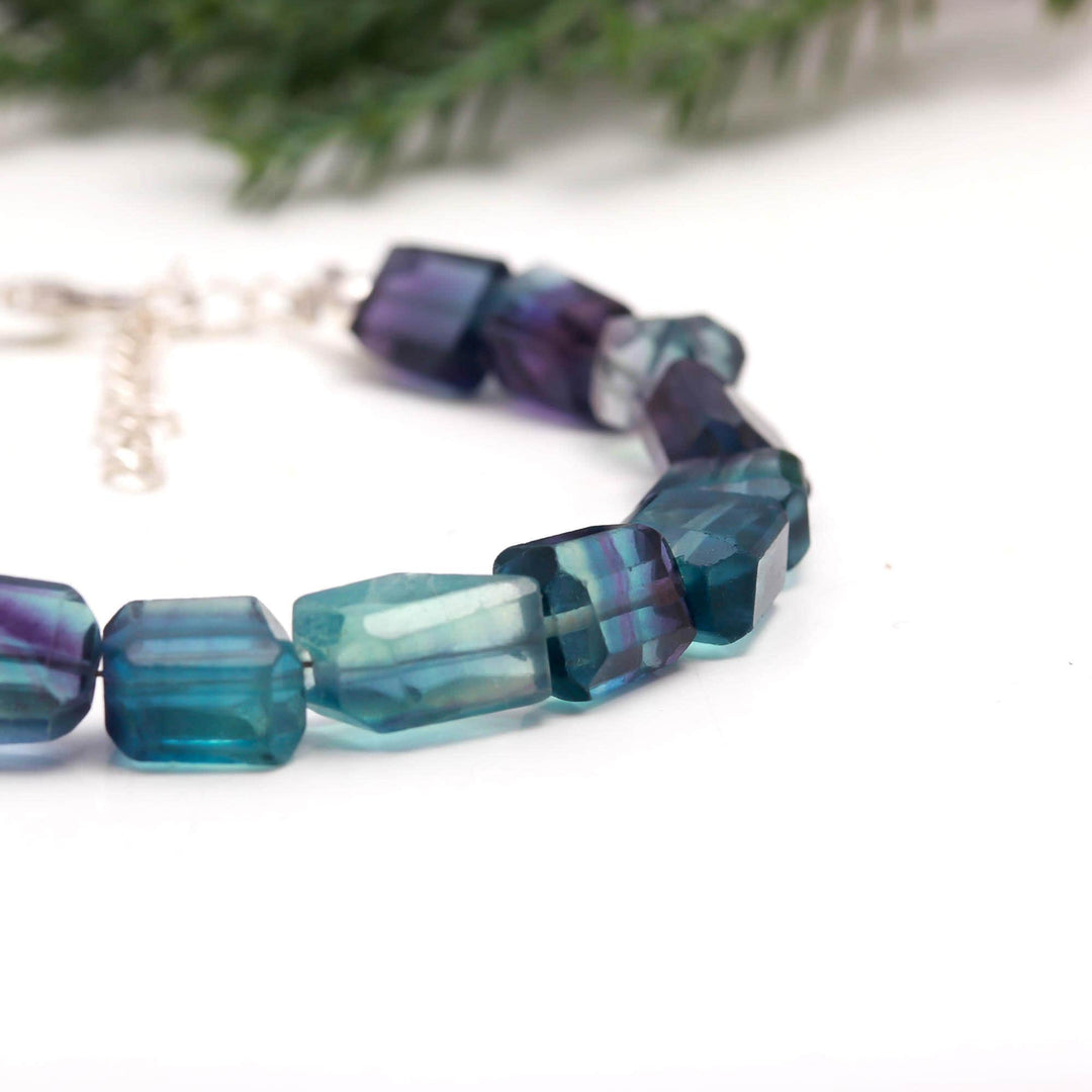 Purple Fluorite Tumble Beads Bracelet, Multi Fluorite Faceted Nuggets Shape Beads Bracelet, Fluorite Gemstone Jewelry, Gift for Girls, 8 MM