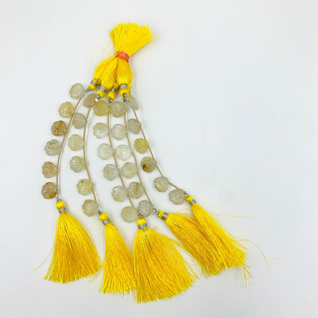 Natural Golden Rutile Shell Shape Beads, Hand Carved Shell Briolette's, Shell Shape Gemstone 12 MM