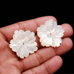 Load image into Gallery viewer, 1 Pc White Mother of Pearl Flower Shape Carving, White Luster Pearl Flower Shape Gemstone for Jewelry Making, 30 MM, Center Drill Beads