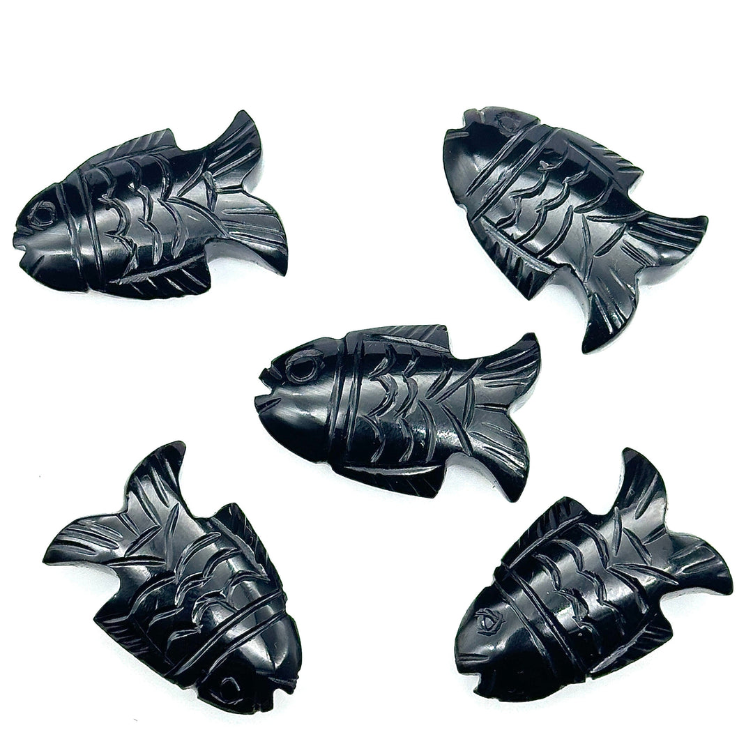 Natural Black Onyx Carved Fish Shape Gemstone, Hand Carved Fish Shape Gemstone, Jewelry Making Gemstones, 17X26 MM, Blue Fish Charm Pendant