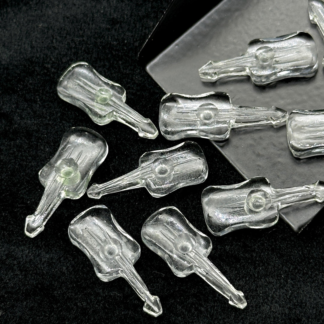 Natural Crystal Guitar Shape Carving Beads, Crystal Quartz Guitar Shape Hand Carved Gemstone, 26 MM, Miniature Guitar Gemstone, Tiny Charms
