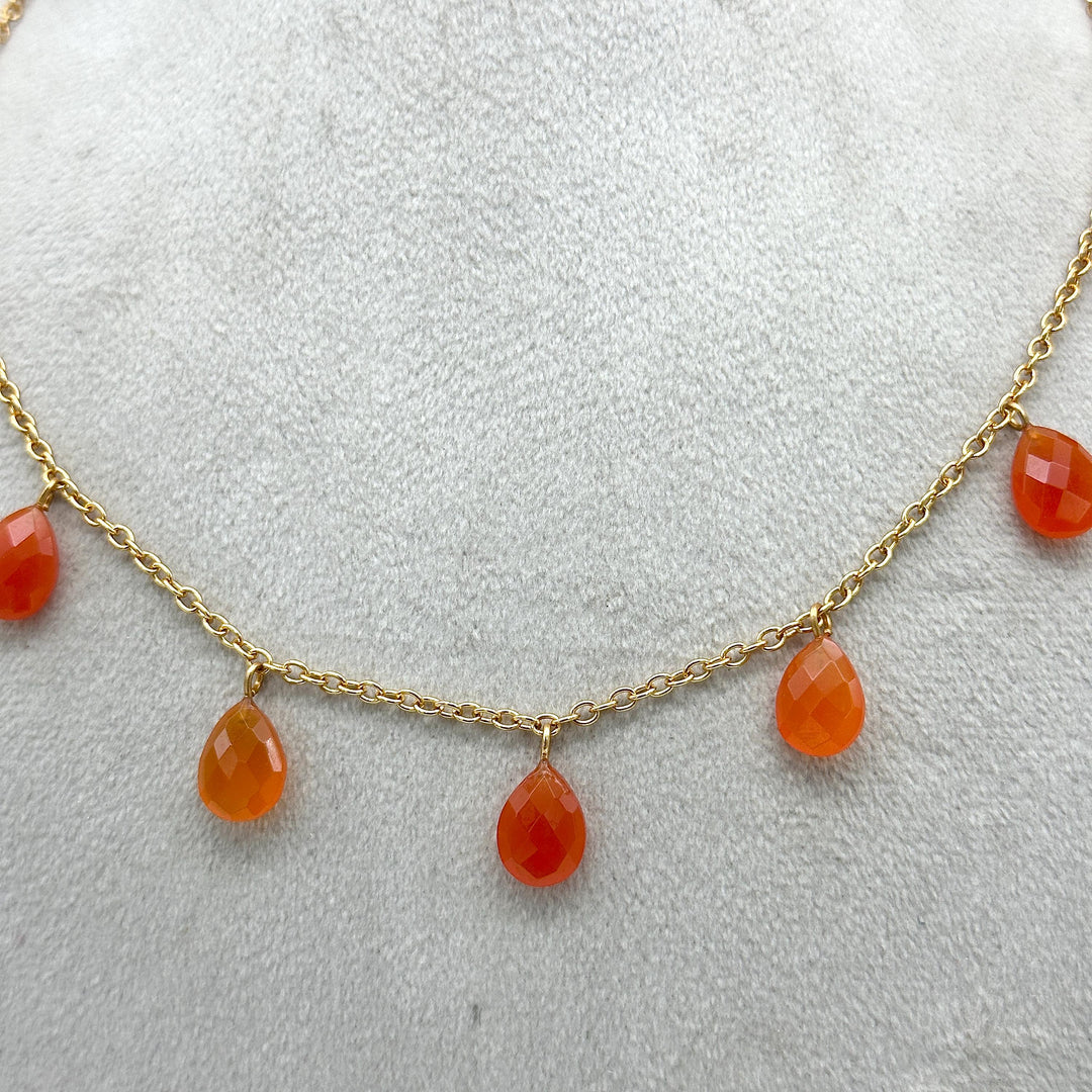 Natural Carnelian Pear Shape Beads Necklace, Tourmaline Drop Chain Necklace, Pear Gemstone Necklace, Faceted Pear Chain Necklace For Women's