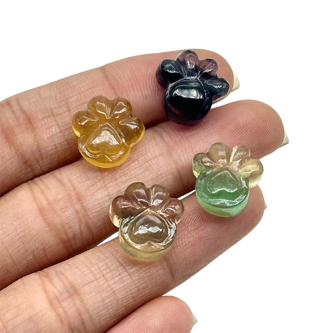 AAA+ Quality Rainbow Fluorite Hand Carved Dog Paw, Gemstone Paw Carving, 13 MM Paw Charm, Dog Cute Paws for Jewelry, Dog Jewelry Beads