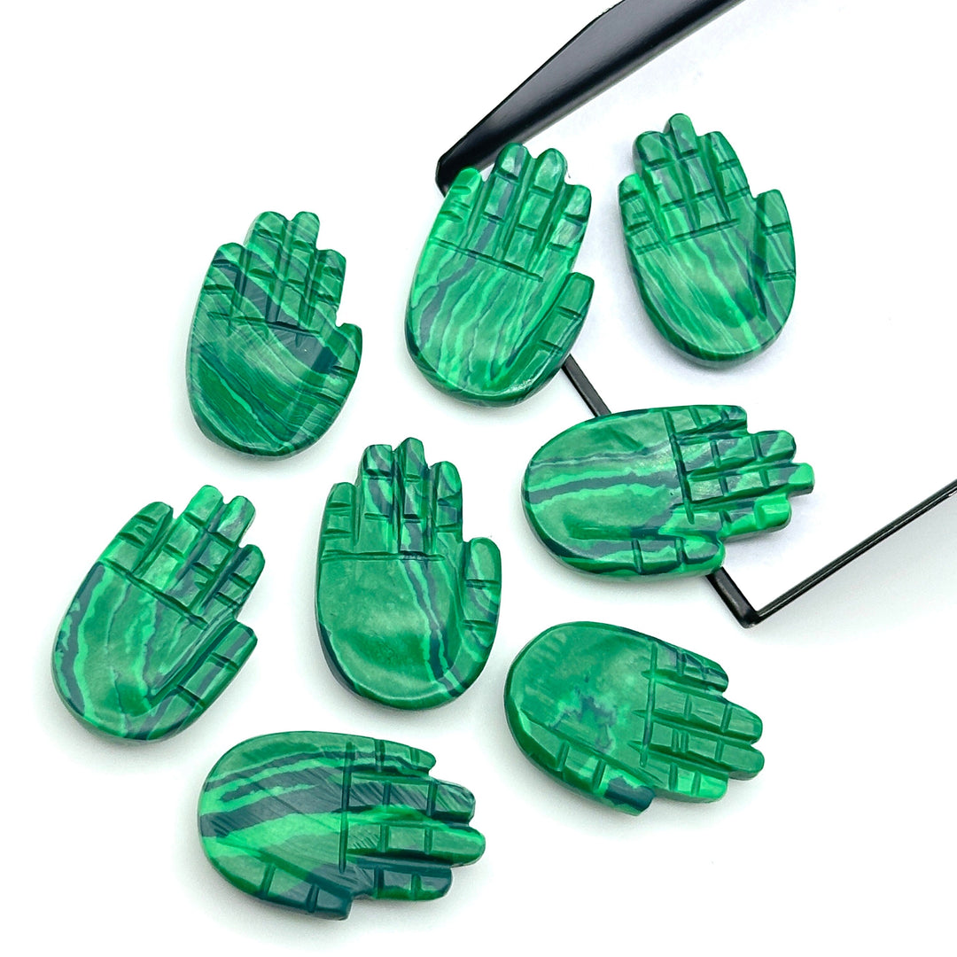 Natural Malachite Hamsa Shape Carving Gemstones, 25 MM Palm Shape Gemstone, Healing Power Of Hamsa, Hand Carved Jewelry Making Charms