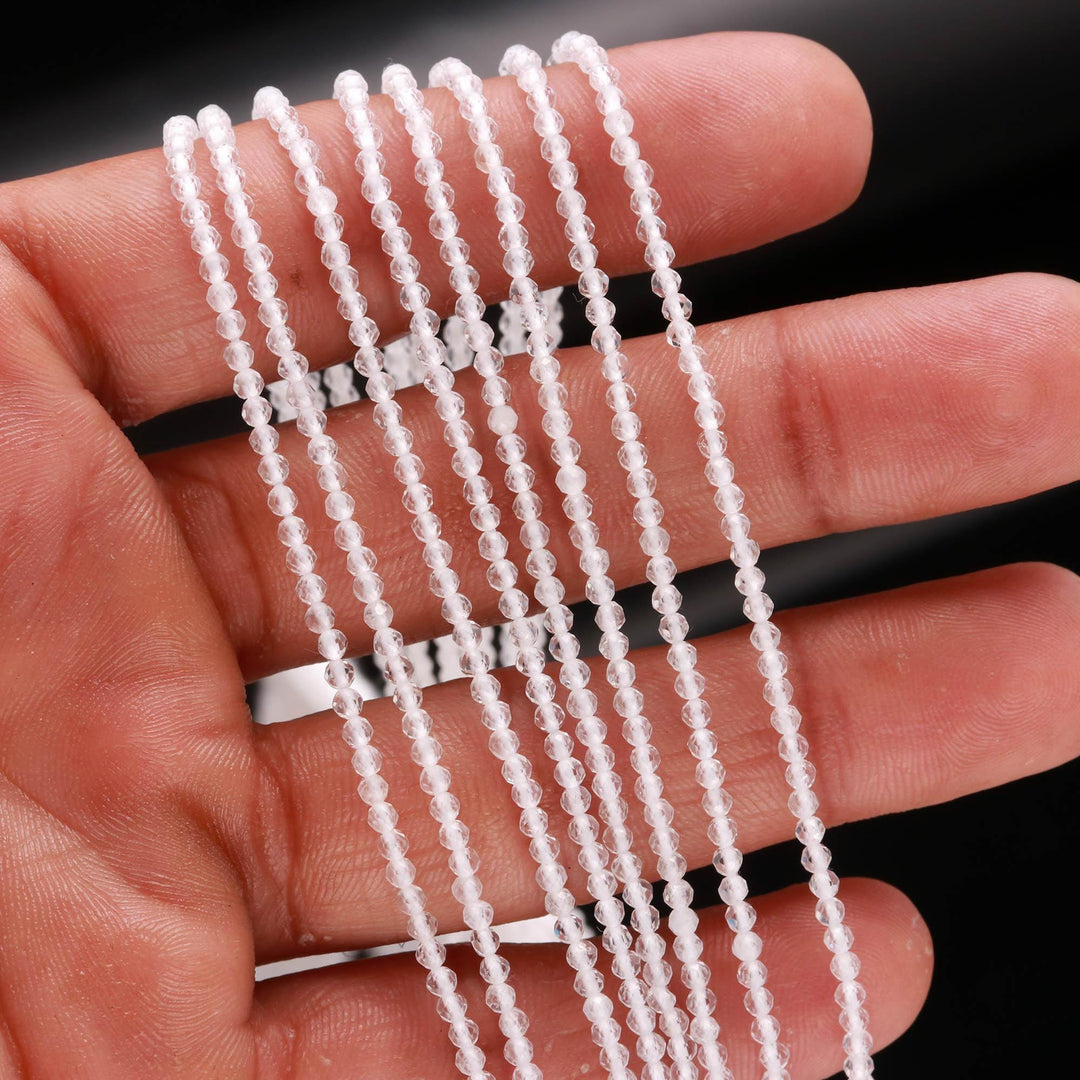 Clear Crystal Quartz Round Beads, Natural Crystal Micro Faceted Round Beads, Loose Crystal Beads for Jewelry Making, 13 Inches, 2-2.5 MM