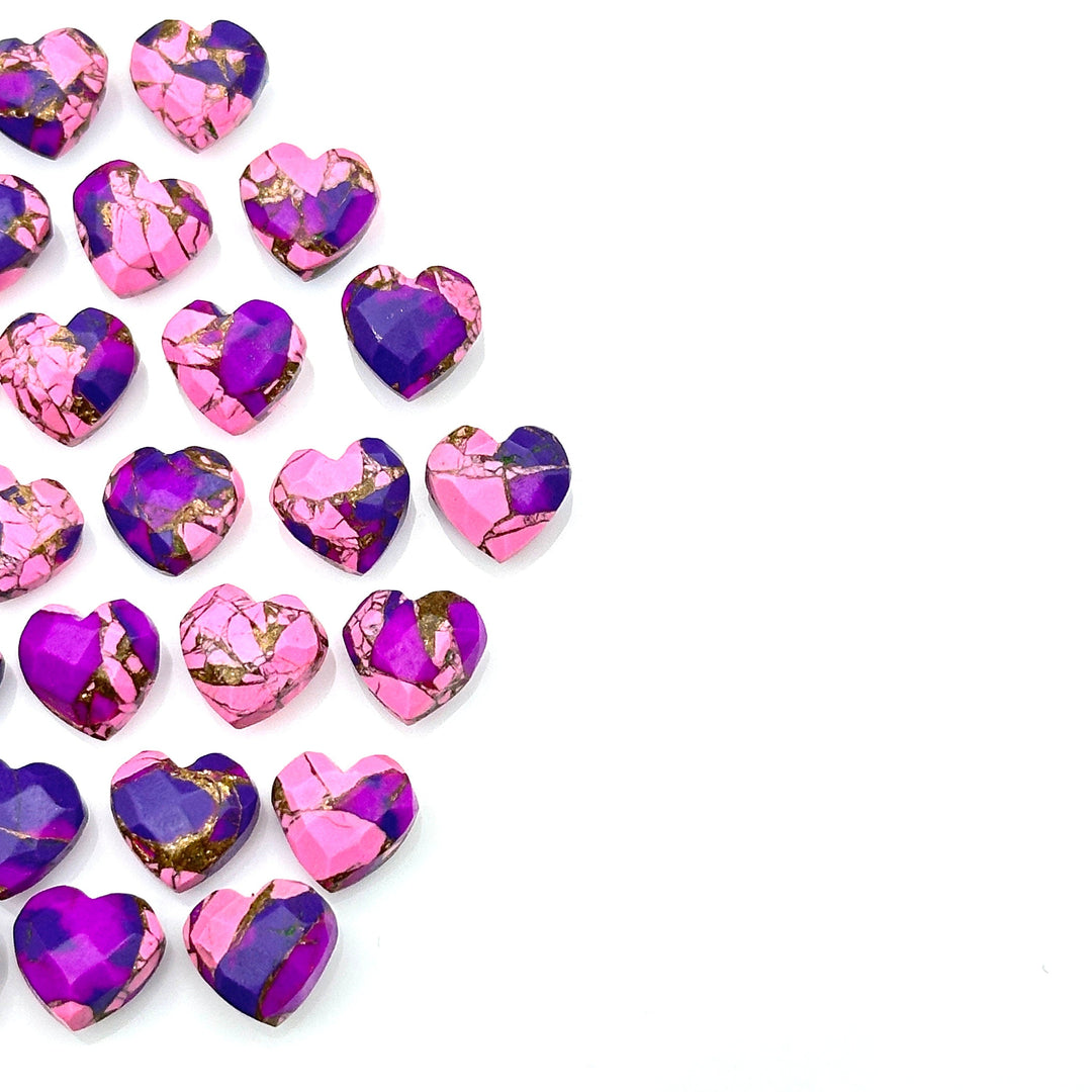 Mohave Copper Turquoise Heart Shape Beads, Pink & Purple Turquoise Heart Shape Carving Beads, 8 MM Heart Charm Beads, Turquoise Gemstones