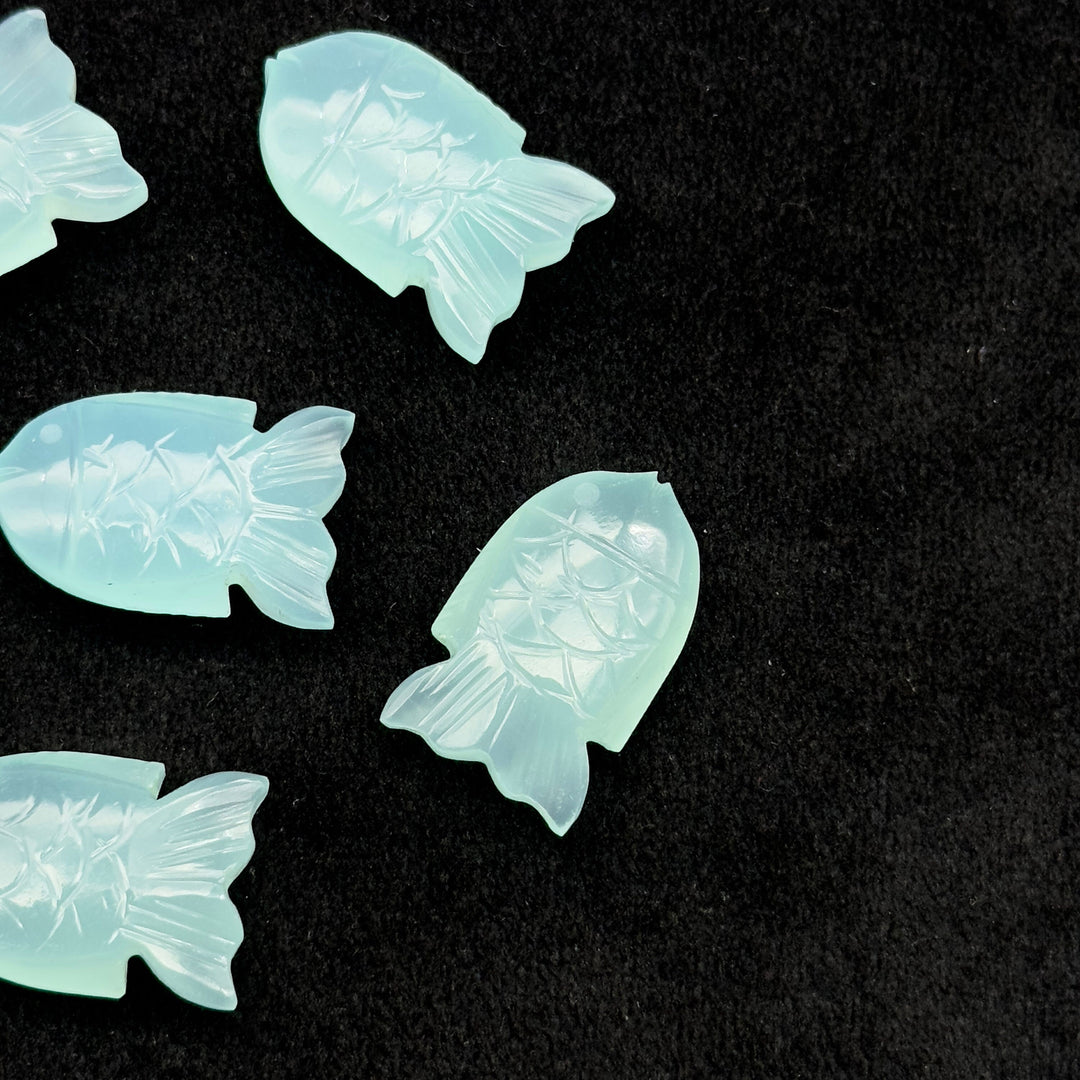 Carved Aqua Chalcedony Fish Gemstone, Natural Aqua Chalcedony Fish, 15X24 MM, Feminine Energy Fish Charm Sky Blue Crystal, Both Side Carved