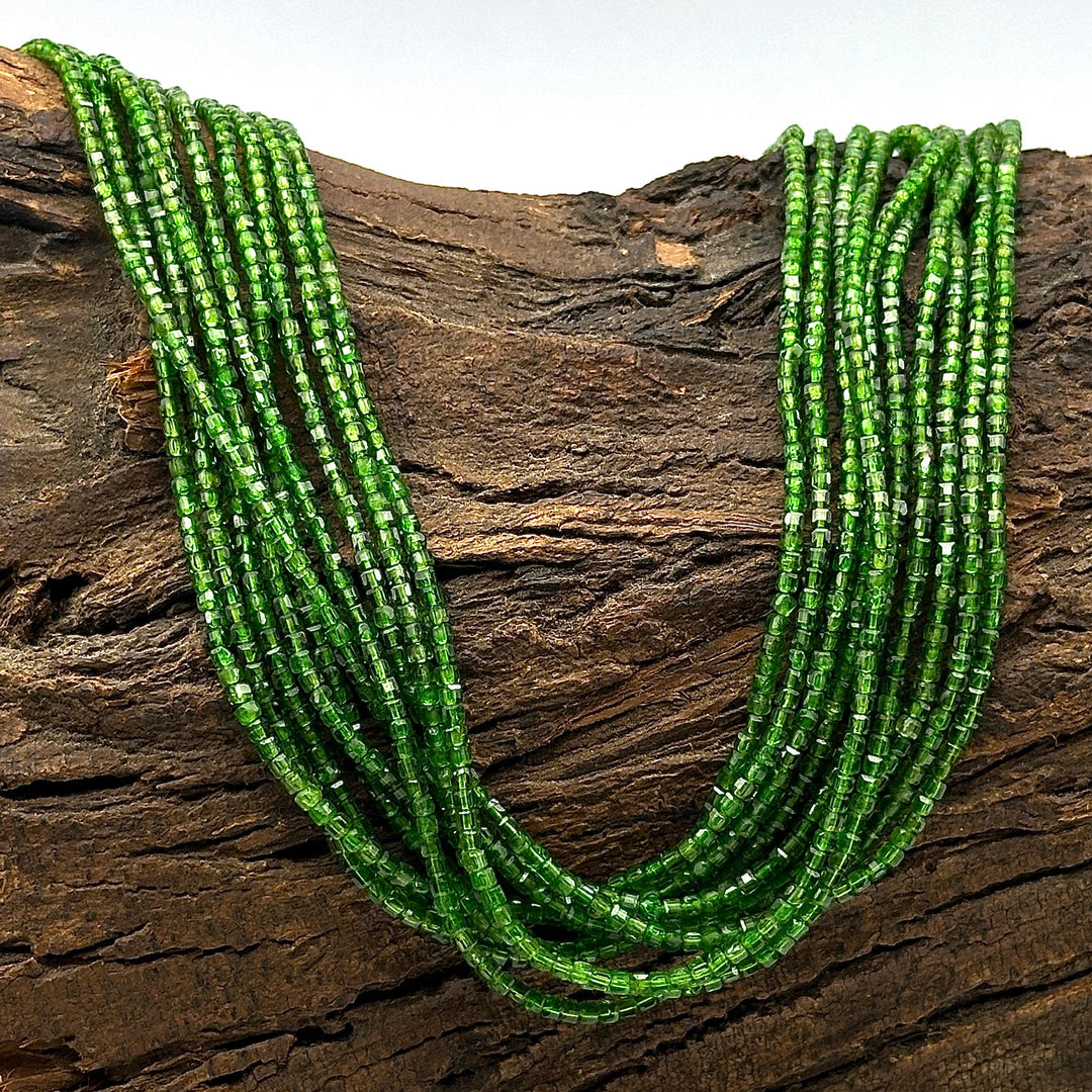 Natural Chrome Diopside Box Shape Beads, Dark Green Chrome Gemstone Beads, 2 MM Cube Shape Faceted Beads for Jewelry Making, 13 Inch Strand