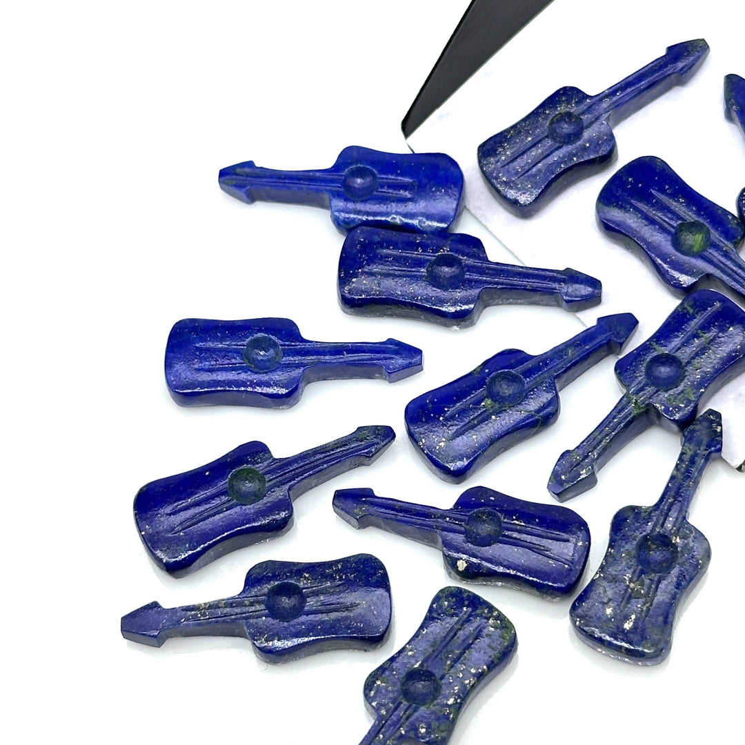 Little Lapis Lazuli Guitar Shape Beads, Natural Lapis Guitar Shape Hand Carved Gemstone, 26 MM, Miniature Guitar Gemstone, Tiny Charms