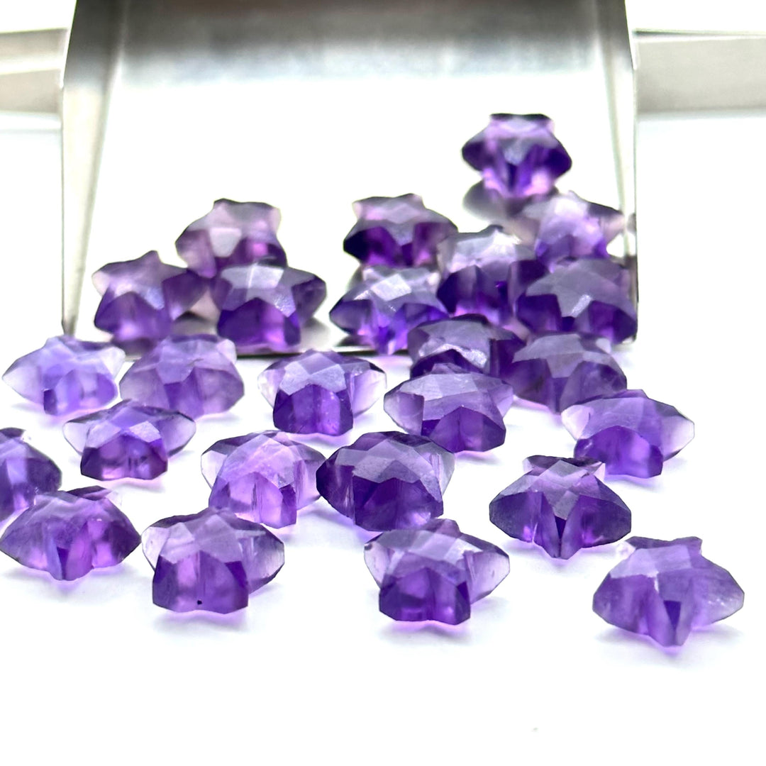 AAA Purple Amethyst Star Shape Briolettes, Natural Amethyst Carved Star Shape Gemstone Beads, Loose Amethyst Star Charms for Jewelry, 10 MM