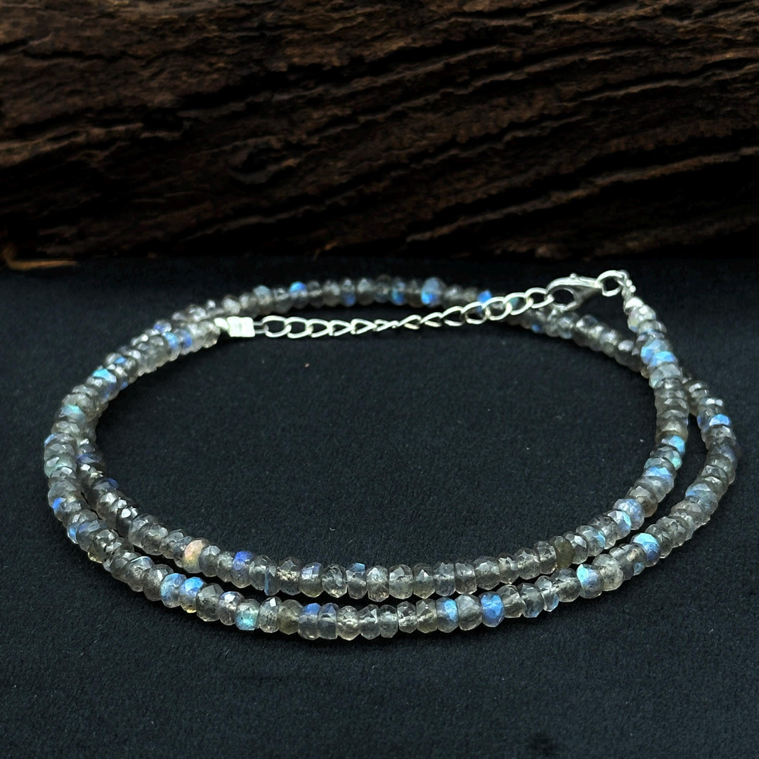 Natural Labradorite Fire Beads Necklace, Flashy Faceted Rondelle Beads Necklace, 3-4 MM Healing Gemstone Necklace, Bridesmaid Gifts