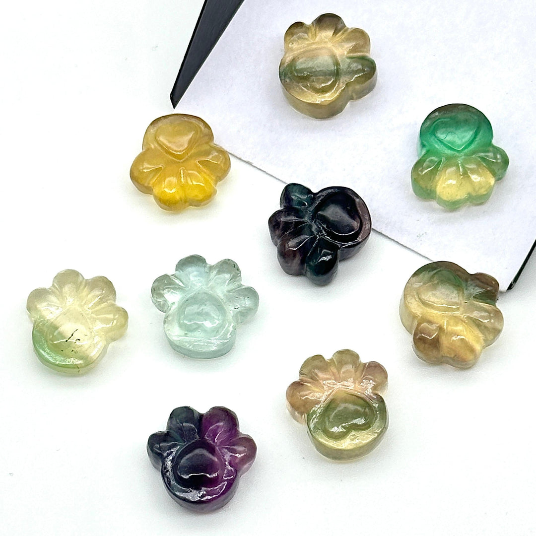 AAA+ Quality Rainbow Fluorite Hand Carved Dog Paw, Gemstone Paw Carving, 13 MM Paw Charm, Dog Cute Paws for Jewelry, Dog Jewelry Beads