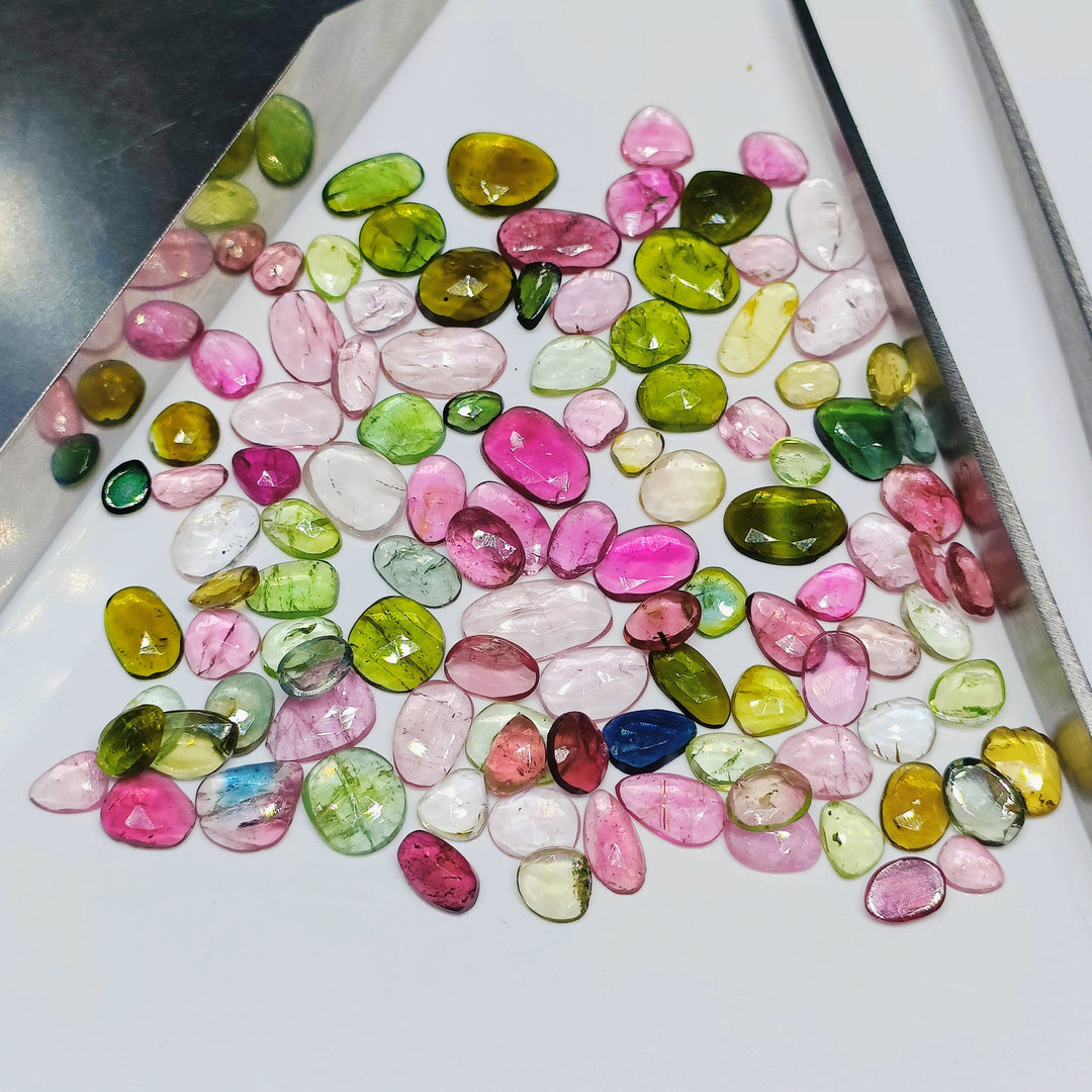 2,3,4,5,6 very small pcs multi tourmaline rosecuts  Fancy Shape Rosecut, faceted cabochon, flat gemstone, jewelry making rosecut 4-8 mm