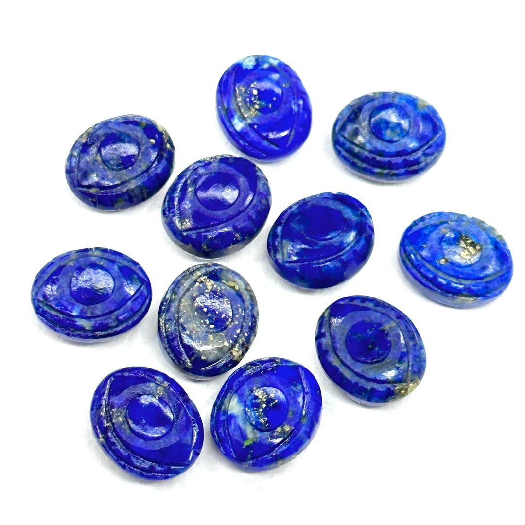 Natural Lapis Lazuli Evil Eye Briolettes Beads, Blue Lapiz Lazuli Evil Eye Carved Beads, Evil Eye Protection Gemstone Beads, 10X12 MM