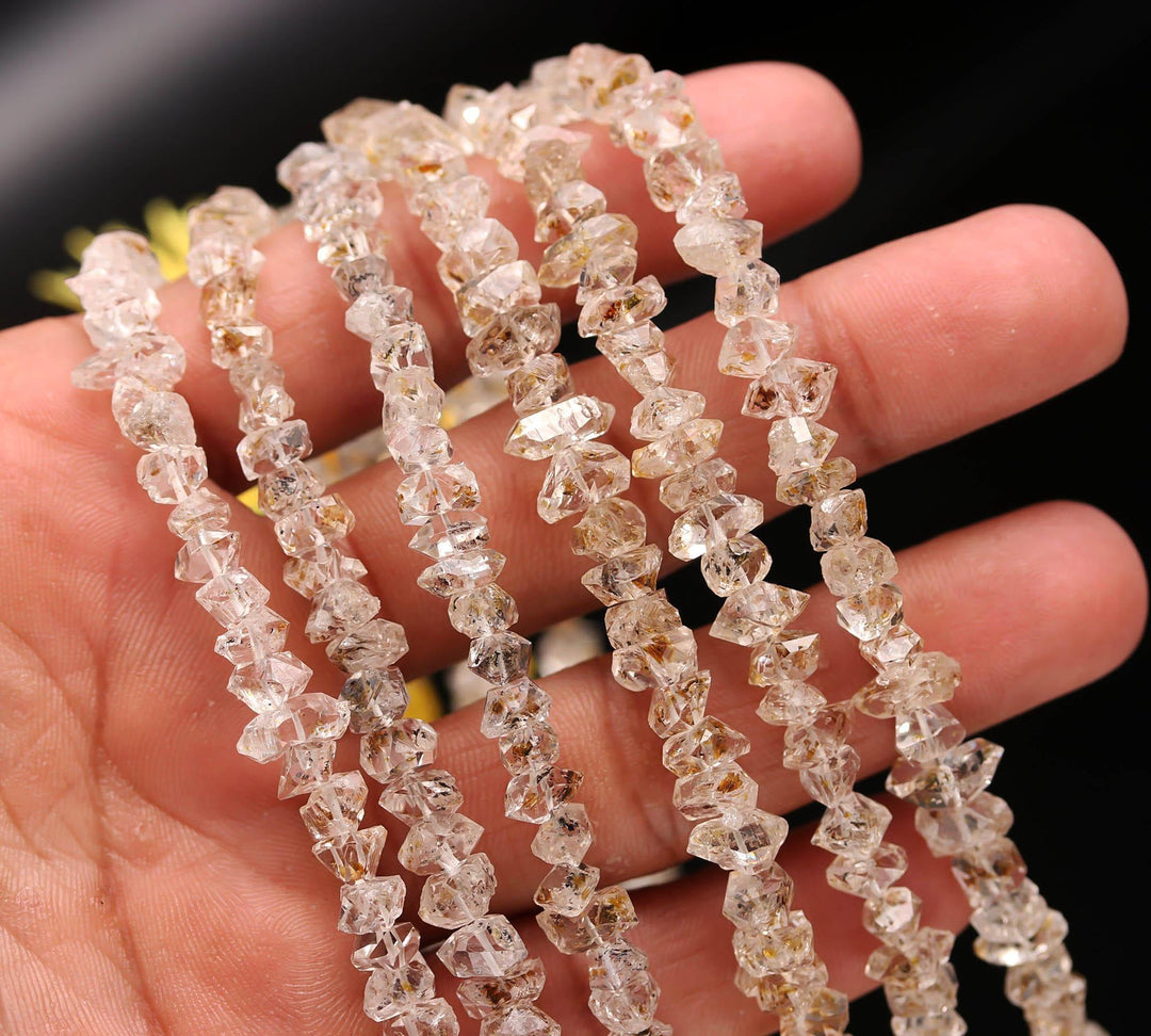 Natural Golden Herkimer Diamond Crystal Beads, Double Terminated Golden Diamond Beads, Uncut Healing Beads for Jewelry 7-8 mm